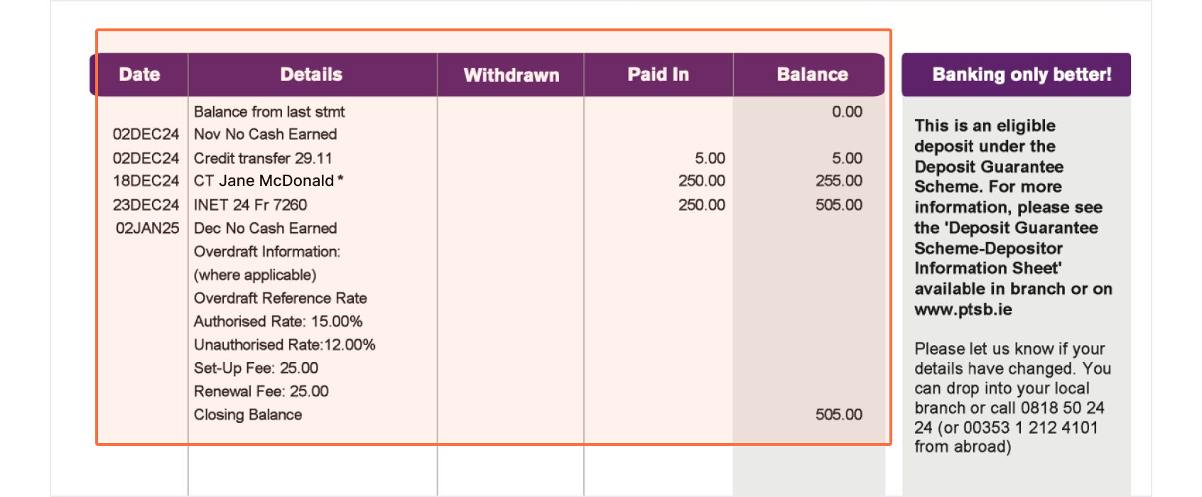 transaction information on estatements